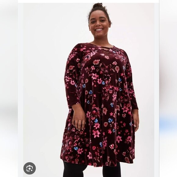 TORRID | Burgundy Floral Velvet Ladder Neck Dress a-line sz 2X - Picture 1 of 5